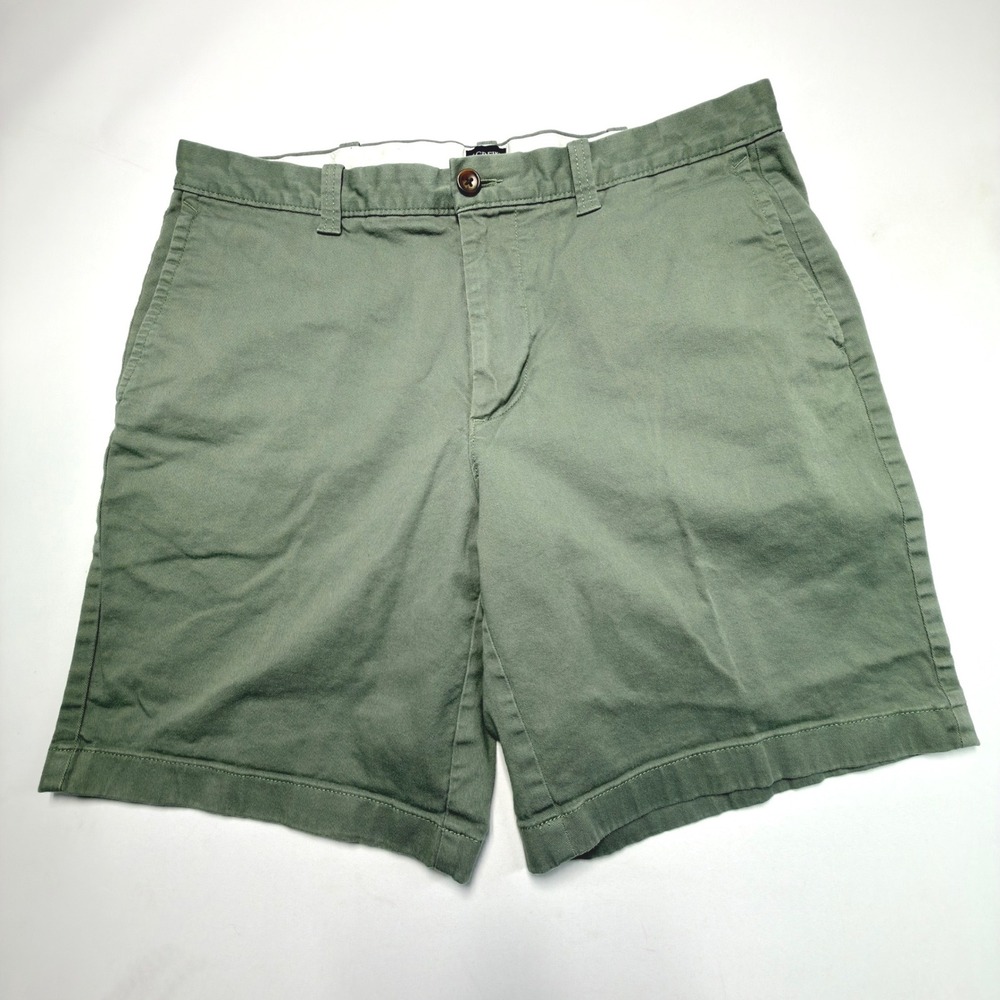 J Crew Chino Shorts Mens 35 Green 9 Inch Inseam Classic Flat Front Casual